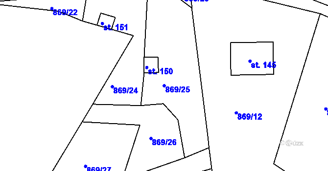 Parcela st. 869/25 v KÚ Masojedy, Katastrální mapa