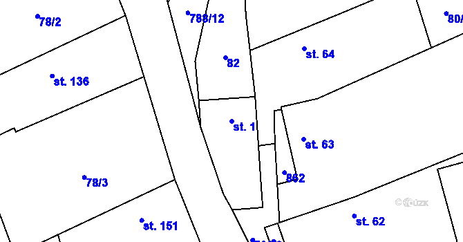 Parcela st. 1 v KÚ Štíhlice, Katastrální mapa