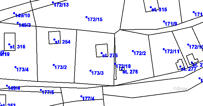 Parcela st. 275 v KÚ Štíhlice, Katastrální mapa