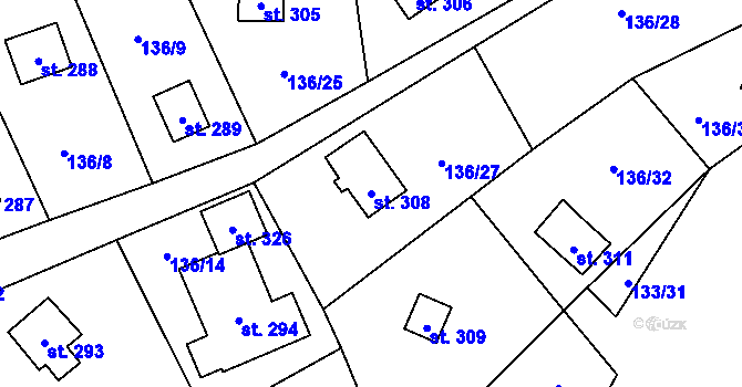 Parcela st. 308 v KÚ Štíhlice, Katastrální mapa