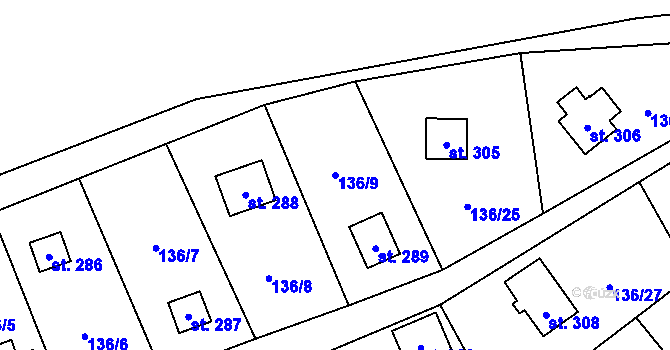Parcela st. 136/9 v KÚ Štíhlice, Katastrální mapa