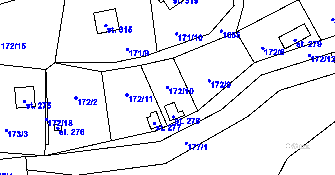 Parcela st. 172/10 v KÚ Štíhlice, Katastrální mapa