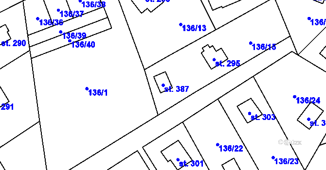 Parcela st. 387 v KÚ Štíhlice, Katastrální mapa