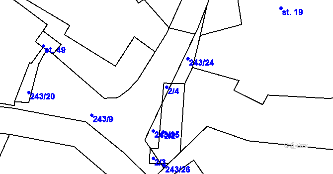 Parcela st. 2/4 v KÚ Doubravice, Katastrální mapa