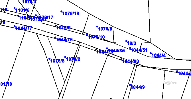 Parcela st. 1044/75 v KÚ Doubravice u Strakonic, Katastrální mapa