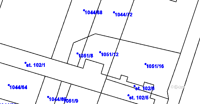 Parcela st. 1051/12 v KÚ Doubravice u Strakonic, Katastrální mapa