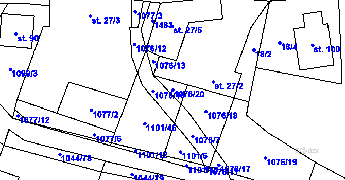 Parcela st. 1076/20 v KÚ Doubravice u Strakonic, Katastrální mapa