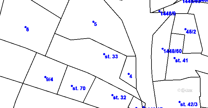 Parcela st. 33 v KÚ Doubravice u Strakonic, Katastrální mapa