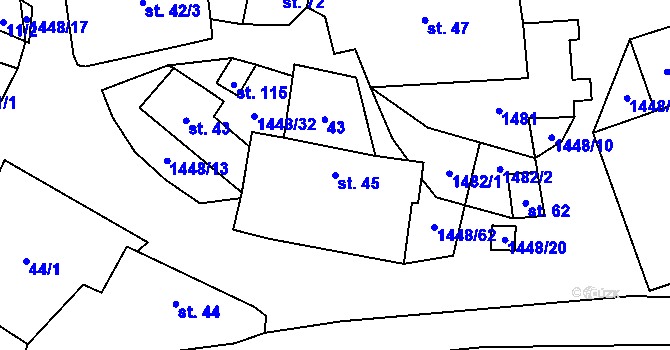 Parcela st. 45 v KÚ Doubravice u Strakonic, Katastrální mapa
