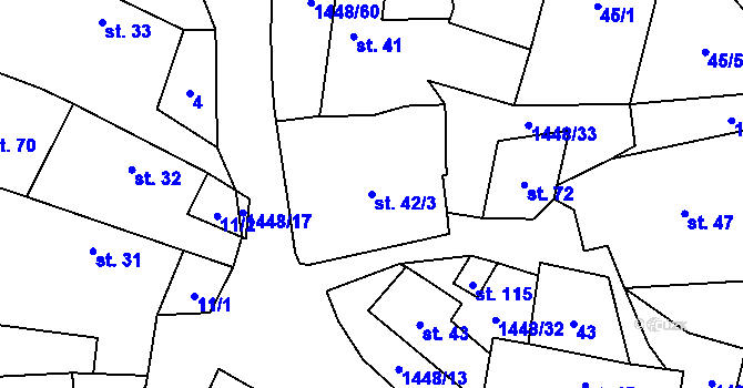 Parcela st. 42/3 v KÚ Doubravice u Strakonic, Katastrální mapa