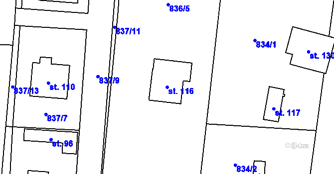 Parcela st. 116 v KÚ Doubravice u Strakonic, Katastrální mapa