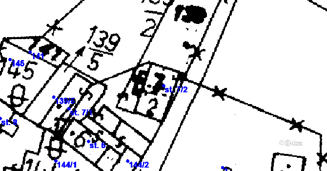 Parcela st. 7/2 v KÚ Lažany u Doubravice, Katastrální mapa