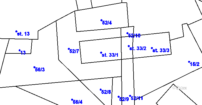 Parcela st. 33/1 v KÚ Nahošín, Katastrální mapa
