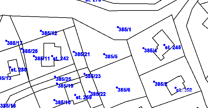 Parcela st. 385/5 v KÚ Doubravice u Dvora Králové, Katastrální mapa