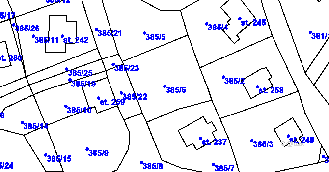Parcela st. 385/6 v KÚ Doubravice u Dvora Králové, Katastrální mapa