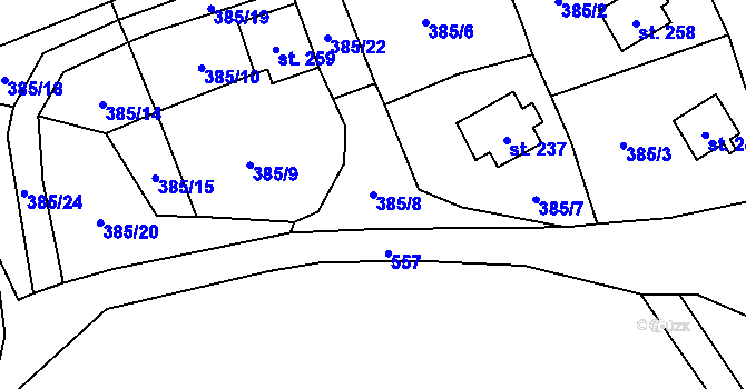 Parcela st. 385/8 v KÚ Doubravice u Dvora Králové, Katastrální mapa