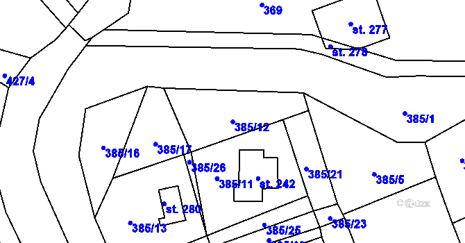 Parcela st. 385/12 v KÚ Doubravice u Dvora Králové, Katastrální mapa
