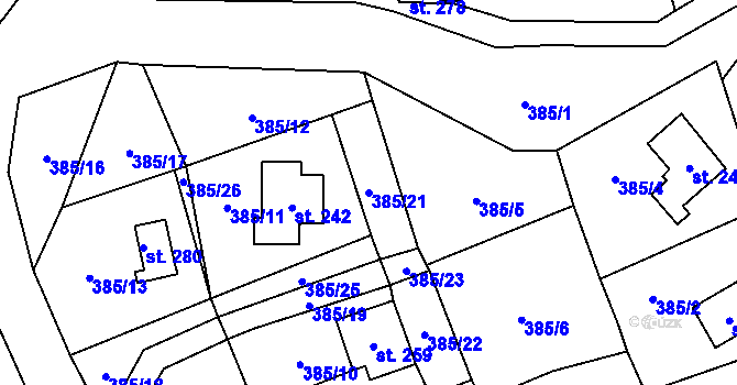 Parcela st. 385/21 v KÚ Doubravice u Dvora Králové, Katastrální mapa