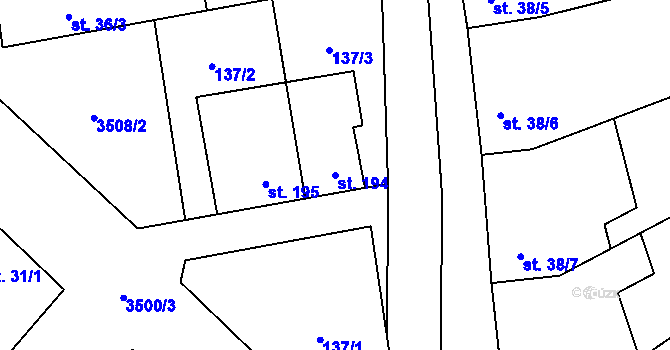 Parcela st. 194 v KÚ Doubravice nad Svitavou, Katastrální mapa