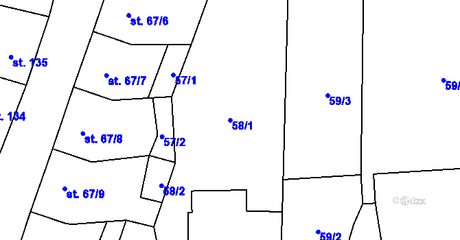 Parcela st. 58/1 v KÚ Doubravice nad Svitavou, Katastrální mapa