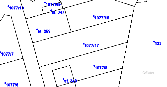 Parcela st. 1077/17 v KÚ Doubravice nad Svitavou, Katastrální mapa