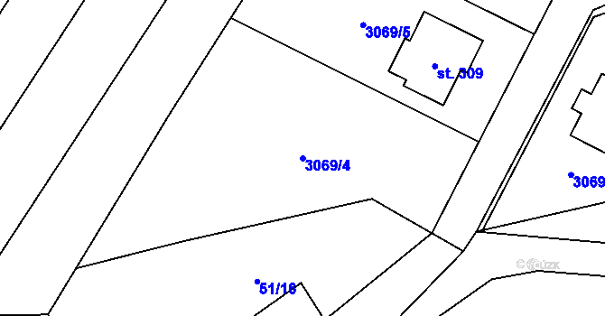 Parcela st. 3069/4 v KÚ Doubravice nad Svitavou, Katastrální mapa