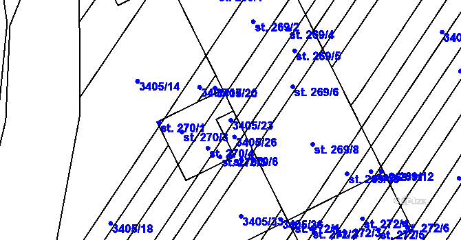 Parcela st. 3405/23 v KÚ Doubravice nad Svitavou, Katastrální mapa