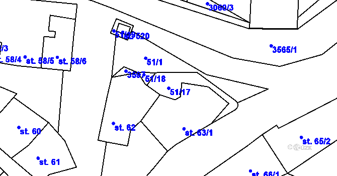 Parcela st. 51/17 v KÚ Doubravice nad Svitavou, Katastrální mapa