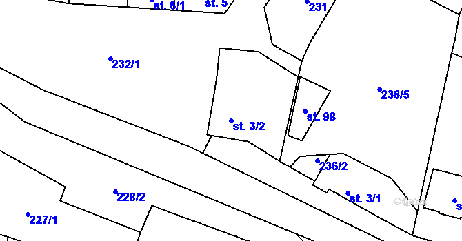 Parcela st. 3/2 v KÚ Klemov, Katastrální mapa