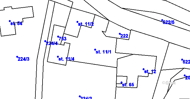 Parcela st. 11/1 v KÚ Klemov, Katastrální mapa