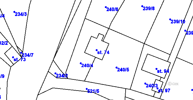 Parcela st. 74 v KÚ Klemov, Katastrální mapa