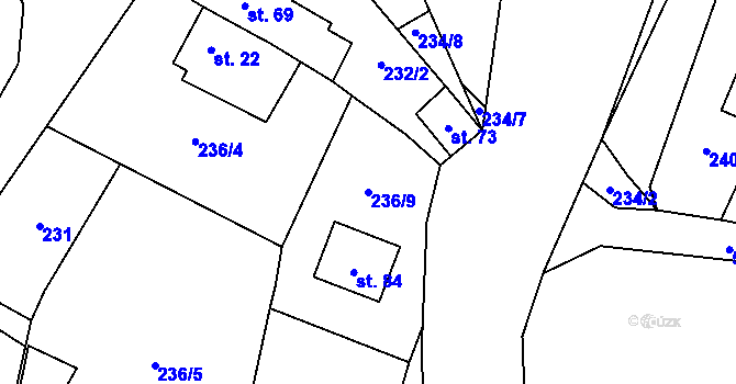 Parcela st. 236/9 v KÚ Klemov, Katastrální mapa
