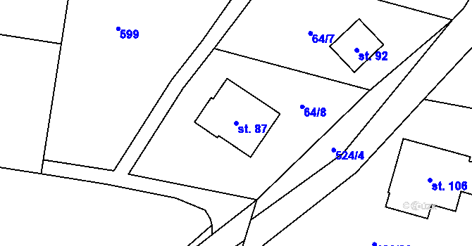 Parcela st. 87 v KÚ Klemov, Katastrální mapa