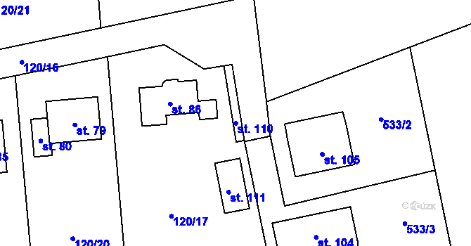 Parcela st. 110 v KÚ Klemov, Katastrální mapa