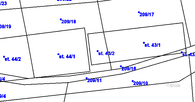 Parcela st. 43/2 v KÚ Doubravice u Volyně, Katastrální mapa