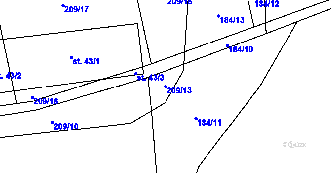 Parcela st. 209/13 v KÚ Doubravice u Volyně, Katastrální mapa