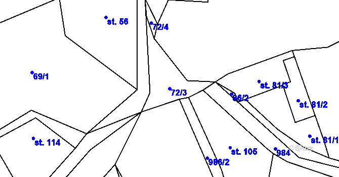 Parcela st. 72/3 v KÚ Počátky u Volyně, Katastrální mapa