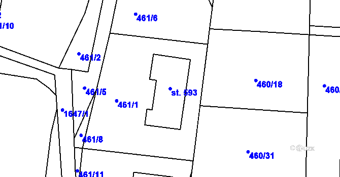 Parcela st. 593 v KÚ Doubravník, Katastrální mapa