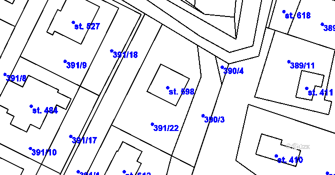 Parcela st. 598 v KÚ Doubravník, Katastrální mapa