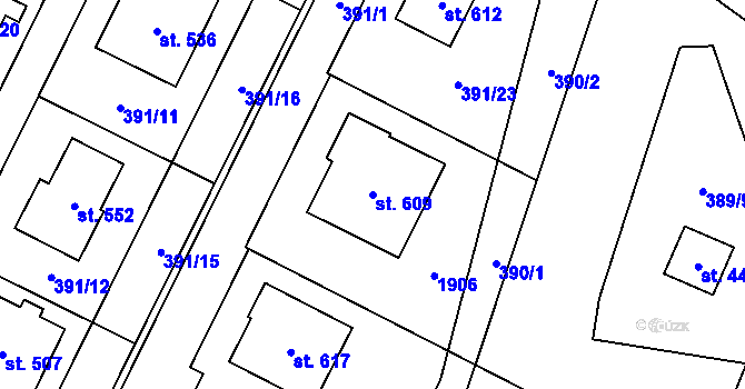 Parcela st. 609 v KÚ Doubravník, Katastrální mapa