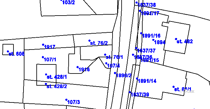 Parcela st. 76/1 v KÚ Doubravník, Katastrální mapa