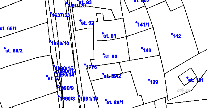 Parcela st. 90 v KÚ Doubravník, Katastrální mapa