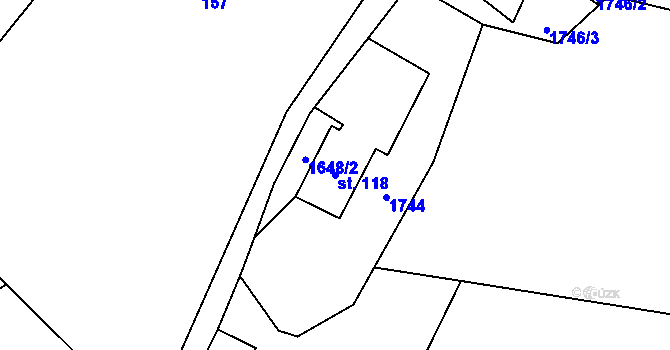 Parcela st. 118 v KÚ Doubravník, Katastrální mapa