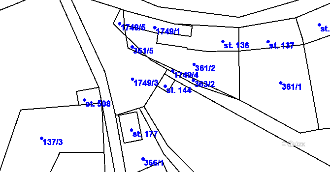 Parcela st. 144 v KÚ Doubravník, Katastrální mapa