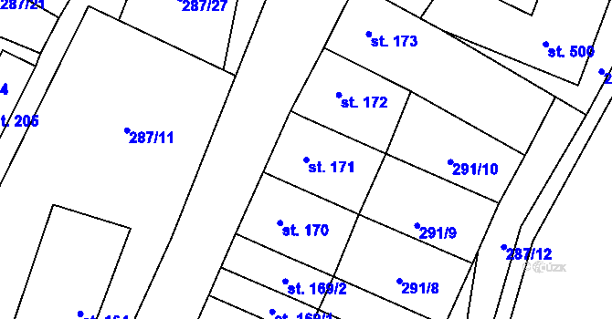 Parcela st. 171 v KÚ Doubravník, Katastrální mapa