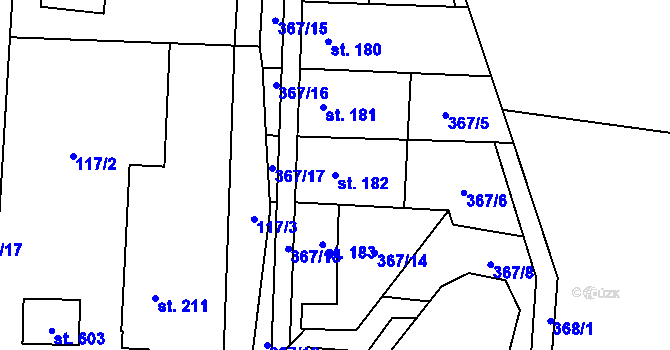 Parcela st. 182 v KÚ Doubravník, Katastrální mapa