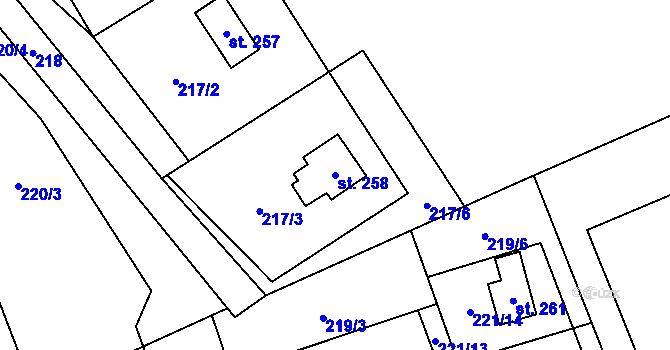 Parcela st. 258 v KÚ Doubravník, Katastrální mapa