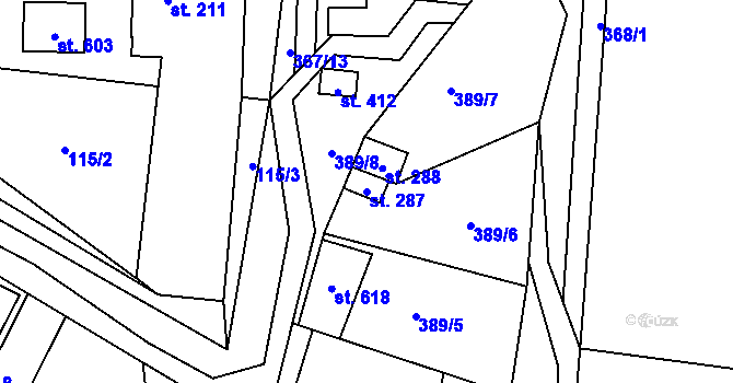 Parcela st. 287 v KÚ Doubravník, Katastrální mapa