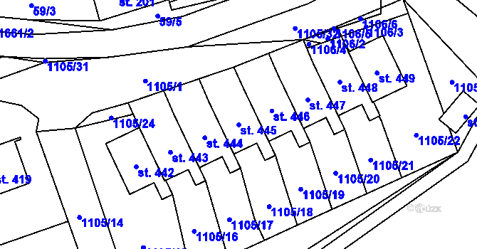 Parcela st. 445 v KÚ Doubravník, Katastrální mapa