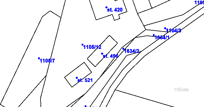 Parcela st. 496 v KÚ Doubravník, Katastrální mapa